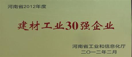 河南省2012年度建材工業(yè)30強企業(yè)